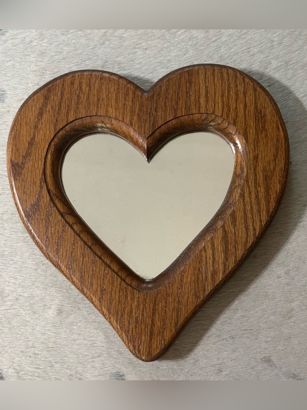 Vintage 1970’s Heart Shaped Wooden Wall Mirror - Brown - Cottagecore
